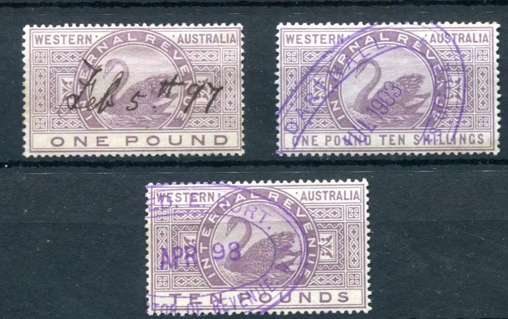 1881 £1, £1/10/- & £10 Internal Revenues, narrow ... Image 1++