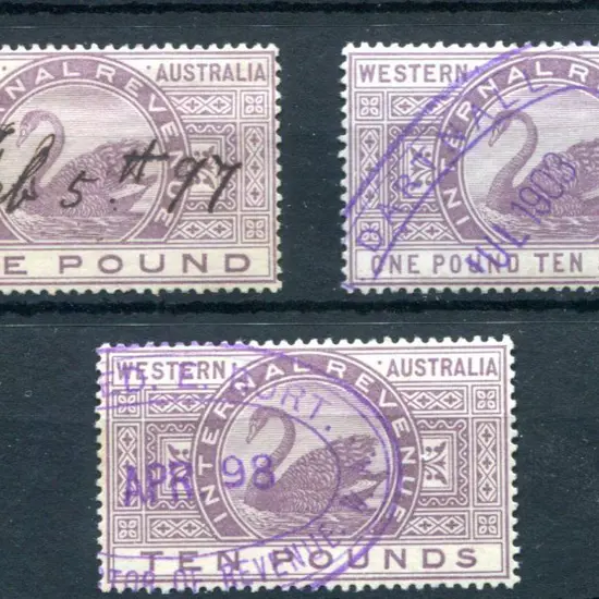 1881 £1, £1/10/- & £10 Internal Revenues, narrow ...
