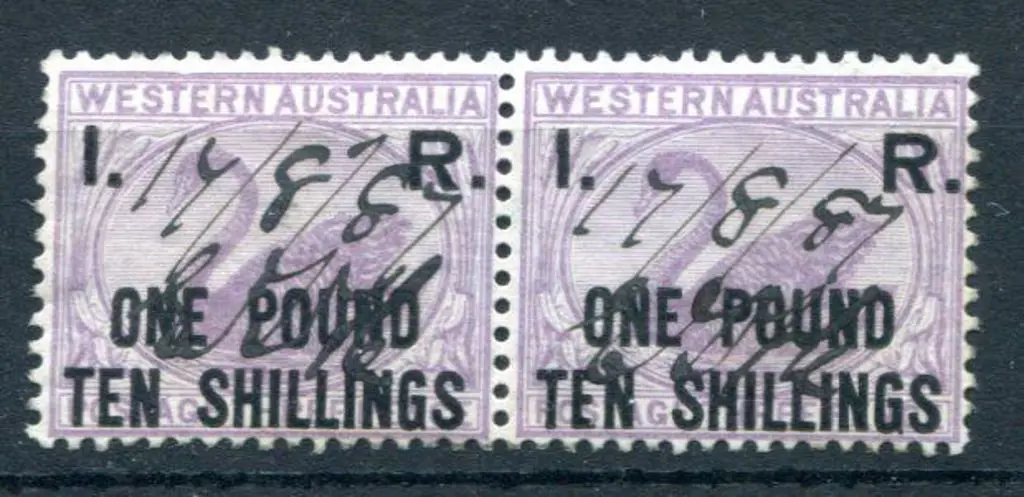 1881 "I.R. One Pound Ten Shillings" F/U horiz pair ... Image 1++