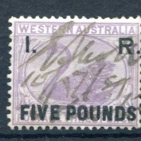 1881 "I.R. Five Pounds" with "Flawed U" variety. ...