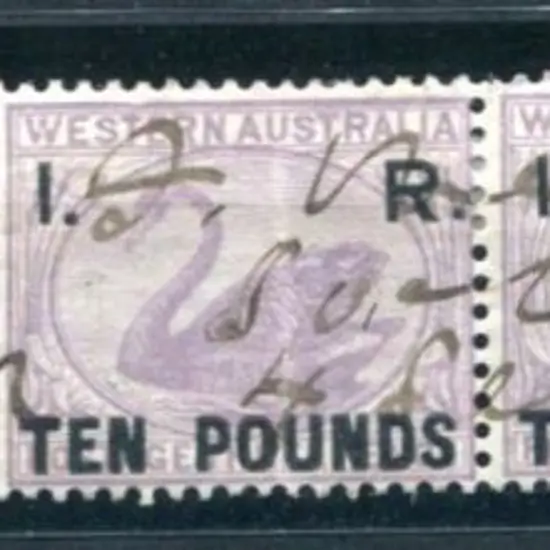1881 "I.R. Ten Pounds" F/U strip of 5 with "narrow ...