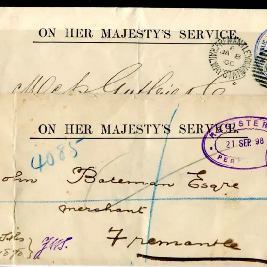 1898 & 1900 OHMS covers Perth to Fremantle, the ...