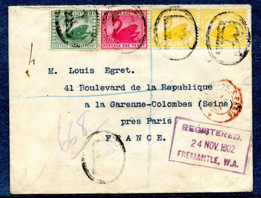 1902 (24th Nov) Registered Fremantle to France ... Image 1++