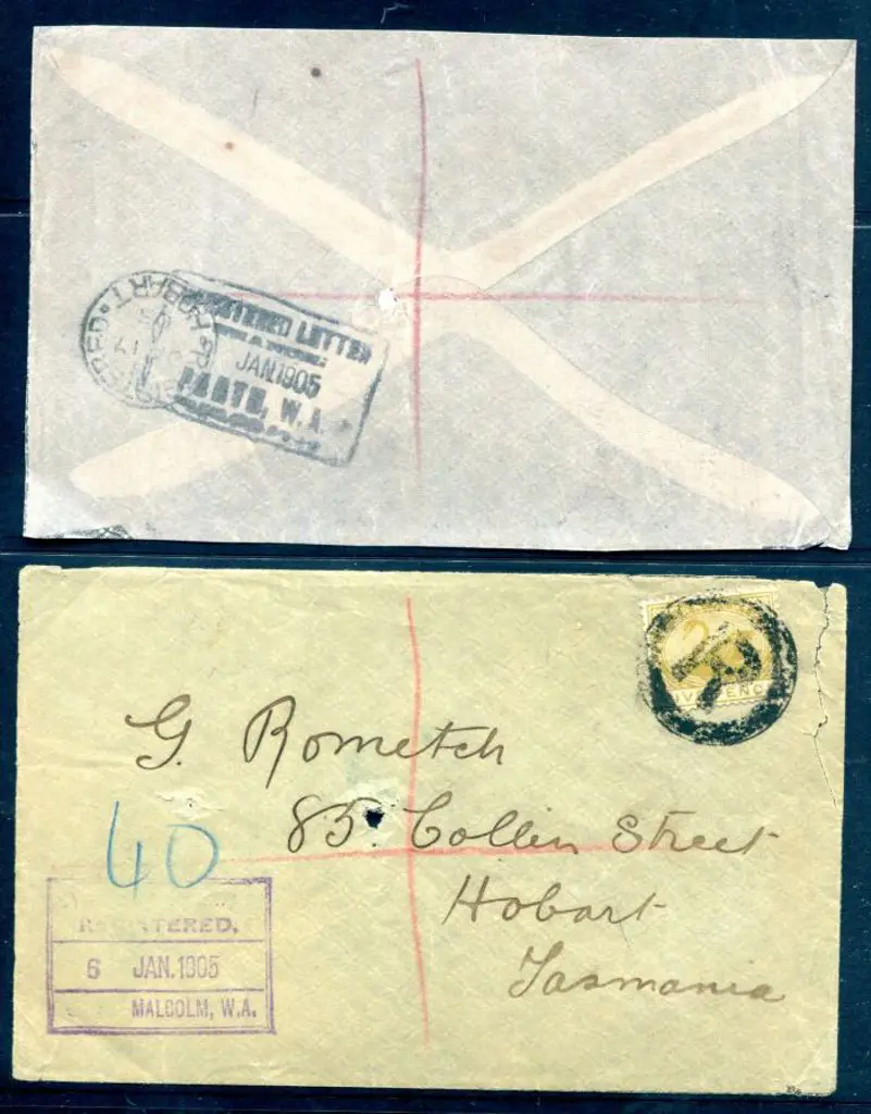 1905 (6th Jan) Registered env to Hobart with 5d ... Image 1++