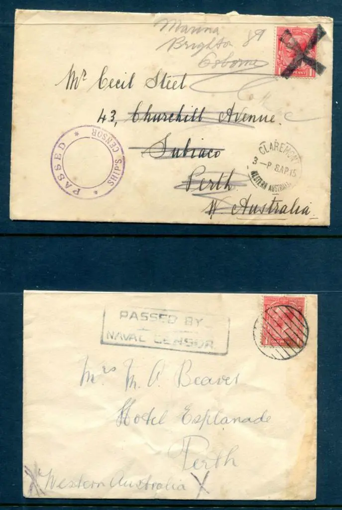 1915 H.M.A.S. "Australia" covers x 2 each with GB ... Image 1++