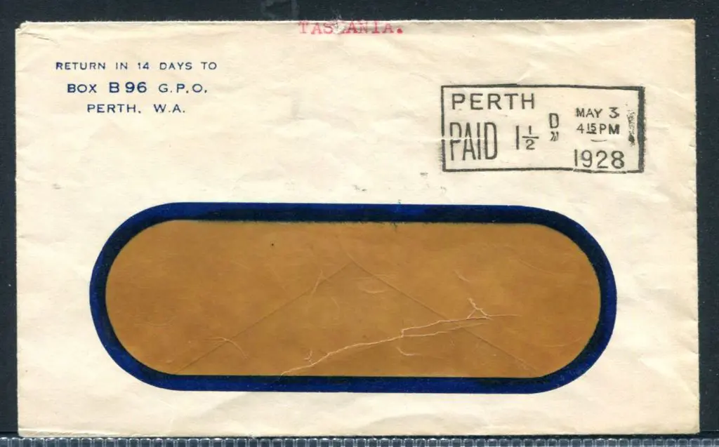 1928 (3rd May) Perth Paid 1½d boxed RRS in black ... Image 1++
