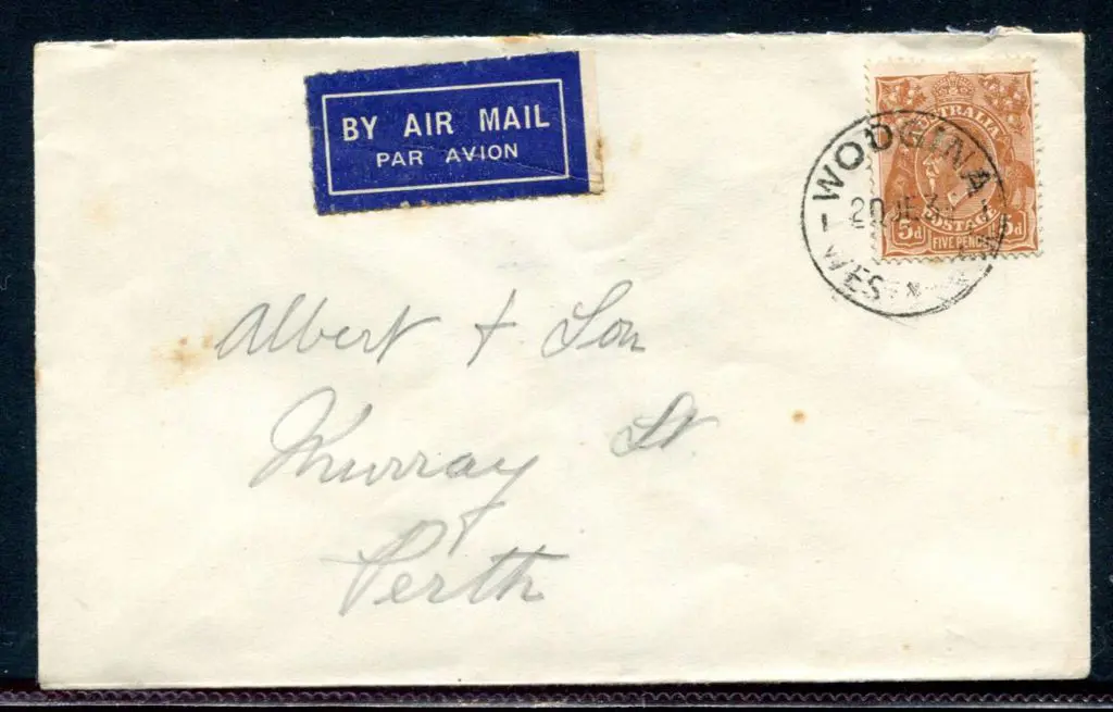 1936 (20th Jun) Woogina to Perth cover with 5d ... Image 1++