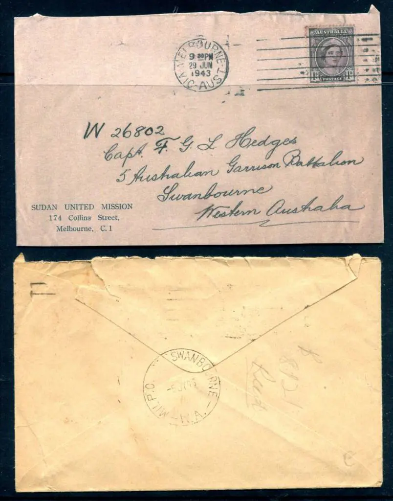 1943 (5th July) "MIL P.O. ______SWANBOURNE W.A. 5 ... Image 1++