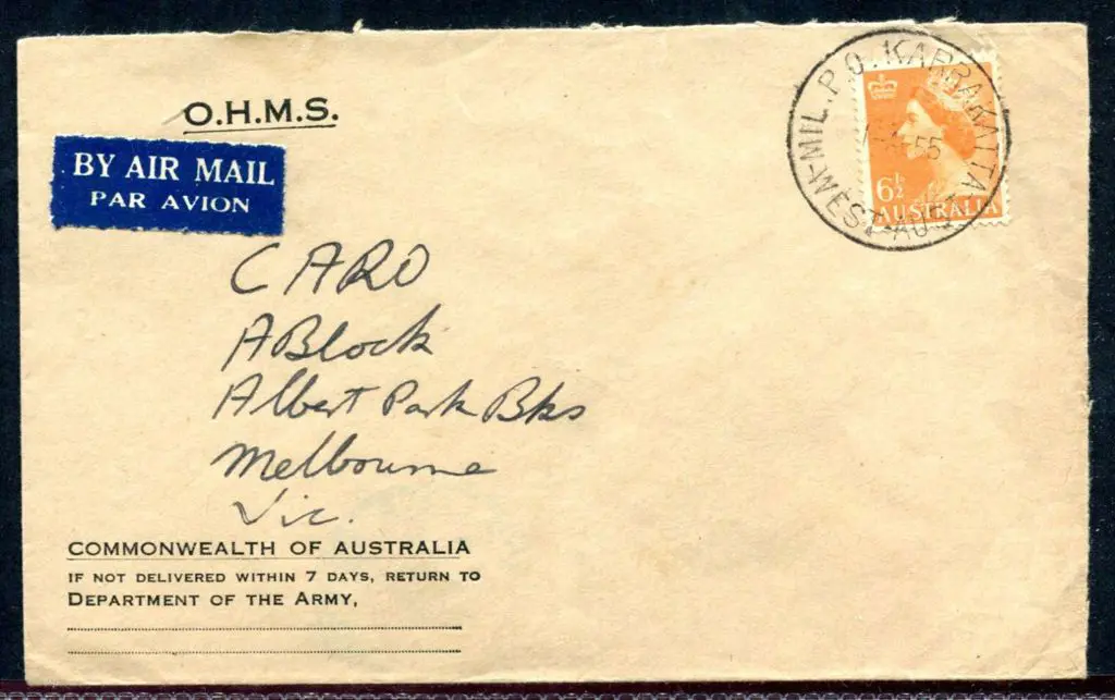 1955 (1st Aug) OHMS Dept of the Army Airmail cover ... Image 1++