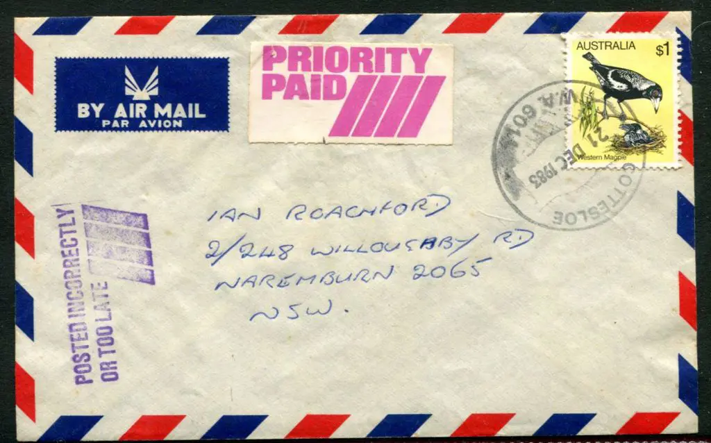 1983 (21st Dec) Priority Paid Airmail letter from ... Image 1++