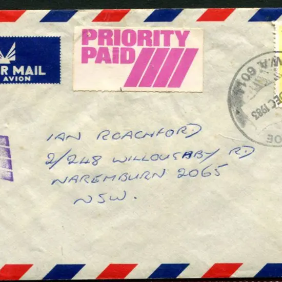 1983 (21st Dec) Priority Paid Airmail letter from ...