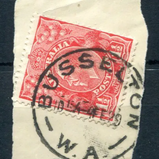Busselton C31T-a on 1½d red KGV on piece for 4 FE ...