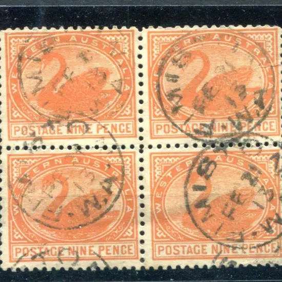 Fimiston 3b in Nil Block of 4 9d orange-red swans ...