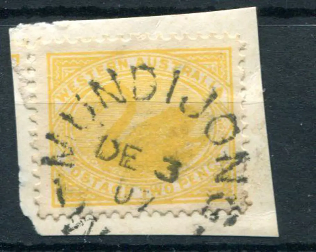 Mundijong 2c 90% strike on 2d yellow swan on piece ... Image 1++