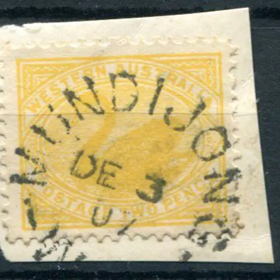 Mundijong 2c 90% strike on 2d yellow swan on piece ...