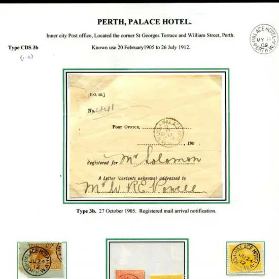 Palace Hotel Perth 3b x 4 examples on 2d yellow & ...