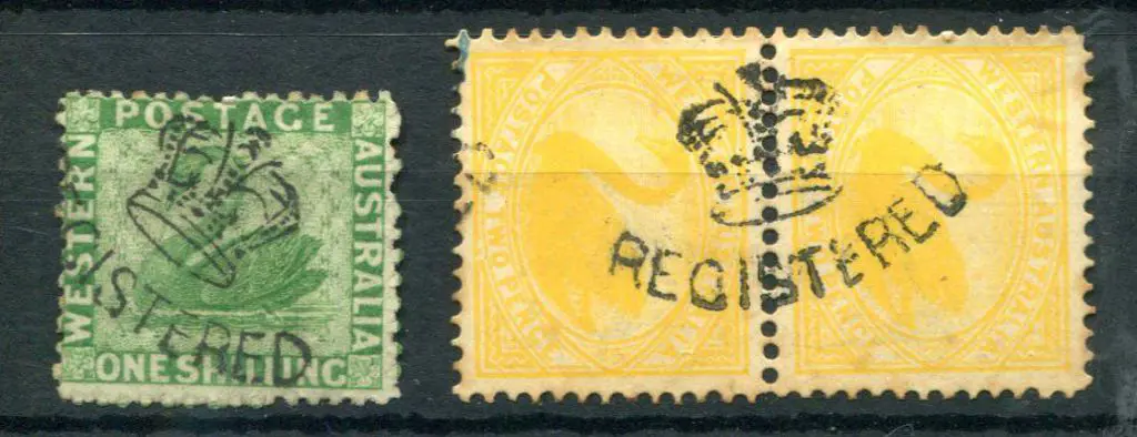 REGISTERED / Crown on 1/- bright green (SG 66) & ... Image 1++