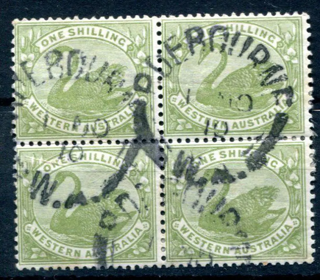 Roebourne 2a Three strikes on 1/- green, W Crown A ... Image 1++