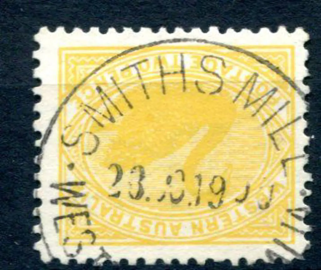Smiths Mill A28 on 2d yellow swan dated 28 OC ... Image 1++