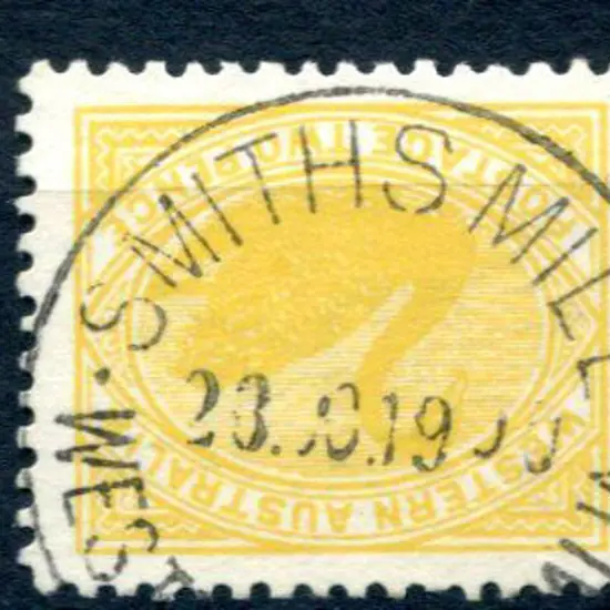 Smiths Mill A28 on 2d yellow swan dated 28 OC ...