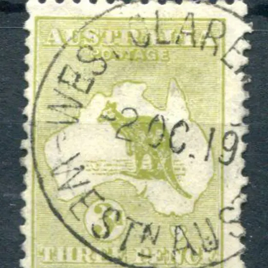 West Claremont B29 on 3d olive, 3rd wmk, kangaroo ...