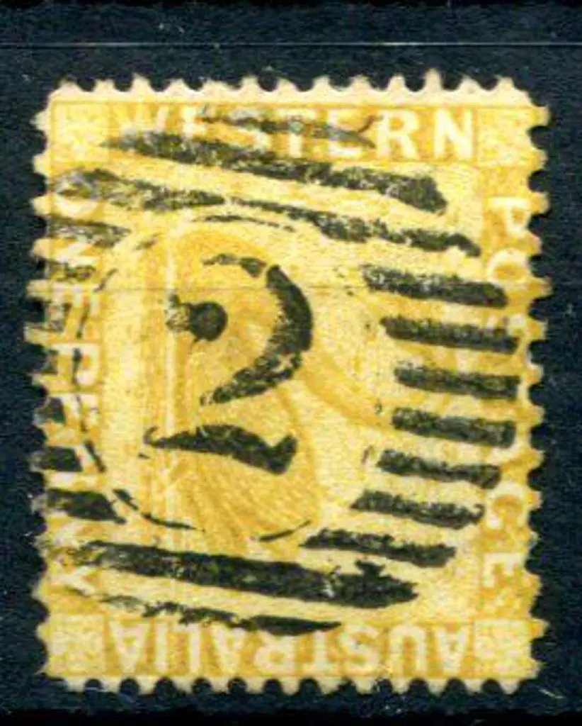 Number 2 (Perth) on 1883 1d yellow-ochre, perf. ... Image 1++