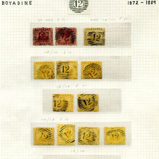 Number 12 (Boyadine) on 1863/88 no wmk, perf. 13 ...