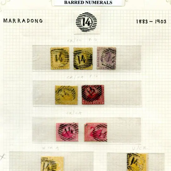Number 14 (Marradong) on 1876-1903 x 9 stamps with ...