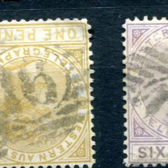 Number 16 (York) on 1879 1d & 6d Telegraph pair. ...