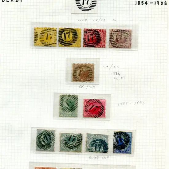 Number 17 (Derby) on 22 examples on ½d to 1/- ...