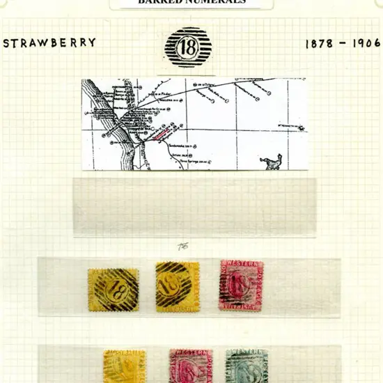 Number 18 (Strawberry) on 3 stamps for 1d ...