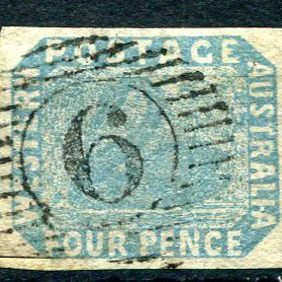 Number 6 on 1854 4d pale blue with 5mm closed ...