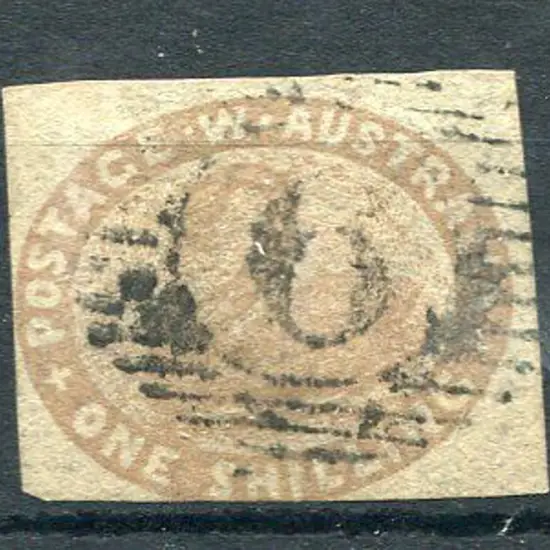 Number 6 Upright strike on 1855 1/- pale brown ...