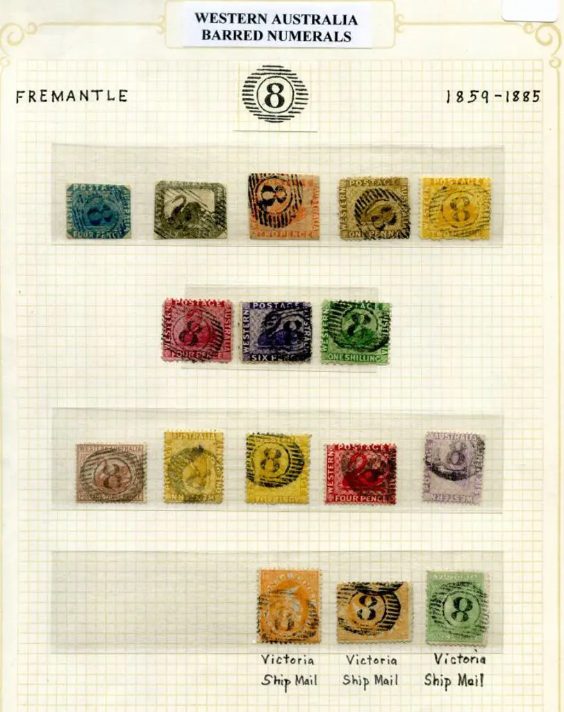 Number 8 (Fremantle) Cancels on 16 stamps incl 3 ... Image 1++