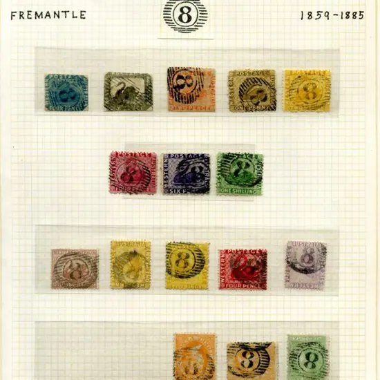 Number 8 (Fremantle) Cancels on 16 stamps incl 3 ...