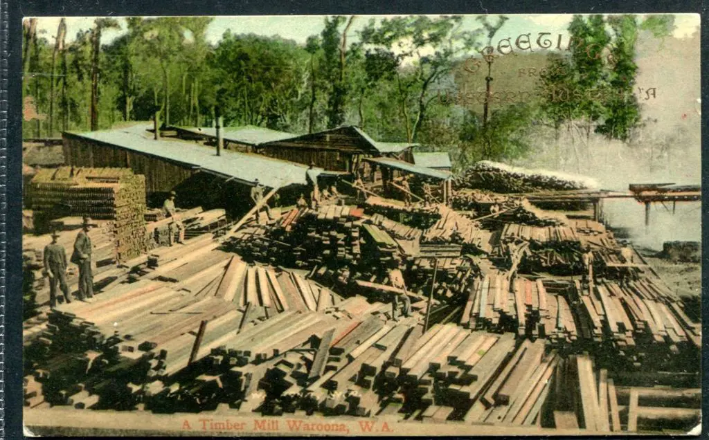 "A Timber Mill Waroona, WA" with "Greetings From ... Image 1++