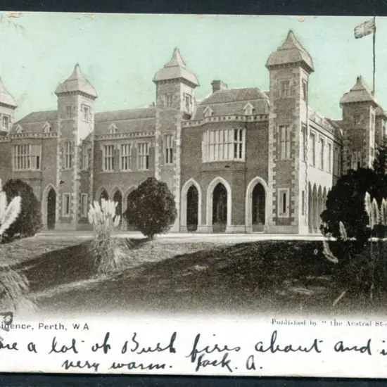 "Governors Residence, Perth, WA" b&w with blue sky ...