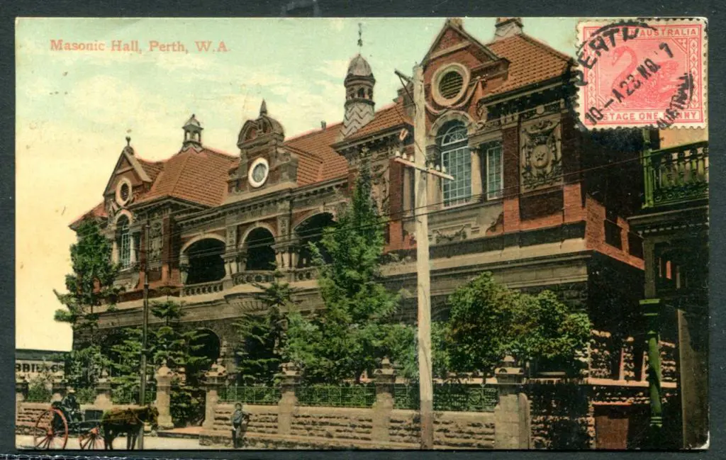 "Masonic Hall, Perth, WA" Falk colour with 1d swan ... Image 1++