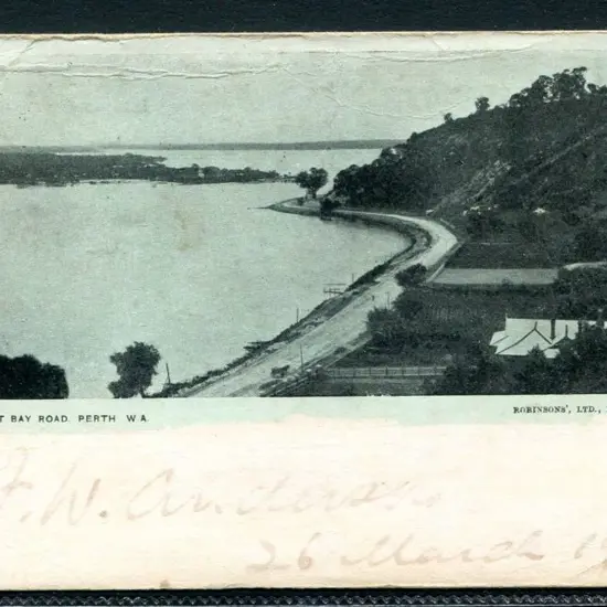 "Mounts Bay Road. Perth WA" b&w with blue "wash" ...