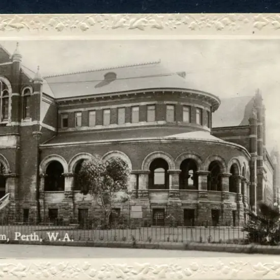 "Museum, Perth, WA" b&w photo type with embossed ...