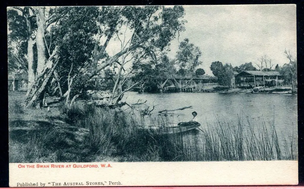 "On the Swan River at Guildford, WA" in red text ... Image 1++