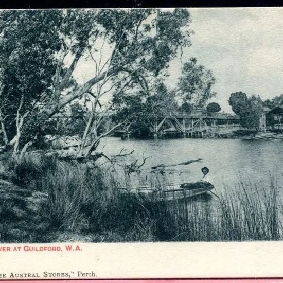 "On the Swan River at Guildford, WA" in red text ...