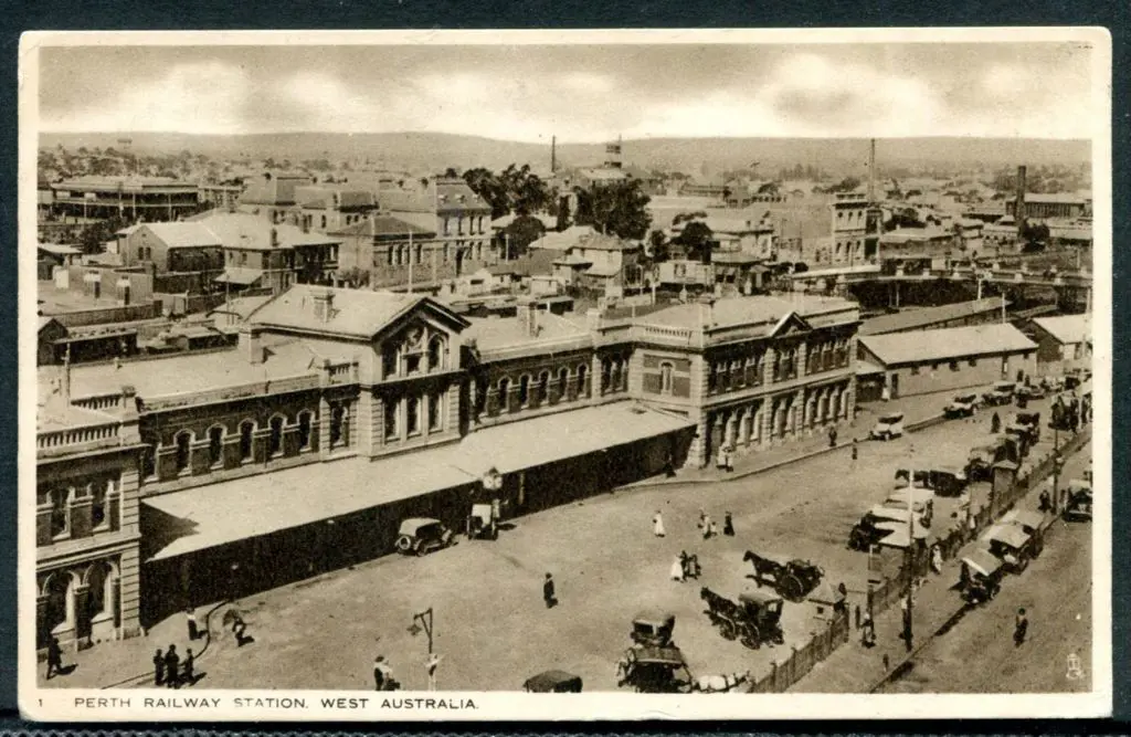 "Perth Railway Station, West Australia" c1910 b&w ... Image 1++