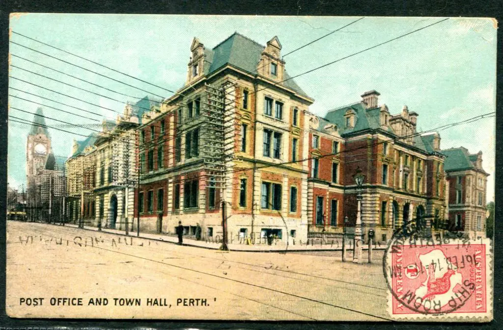 "Post Office and Town Hall Perth" colour with 1d ... Image 1++