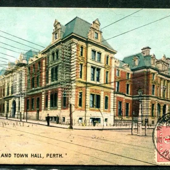 "Post Office and Town Hall Perth" colour with 1d ...