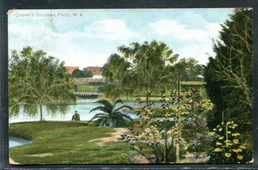 "Queen's Gardens, Perth, WA" postally used colour ... Image 1++