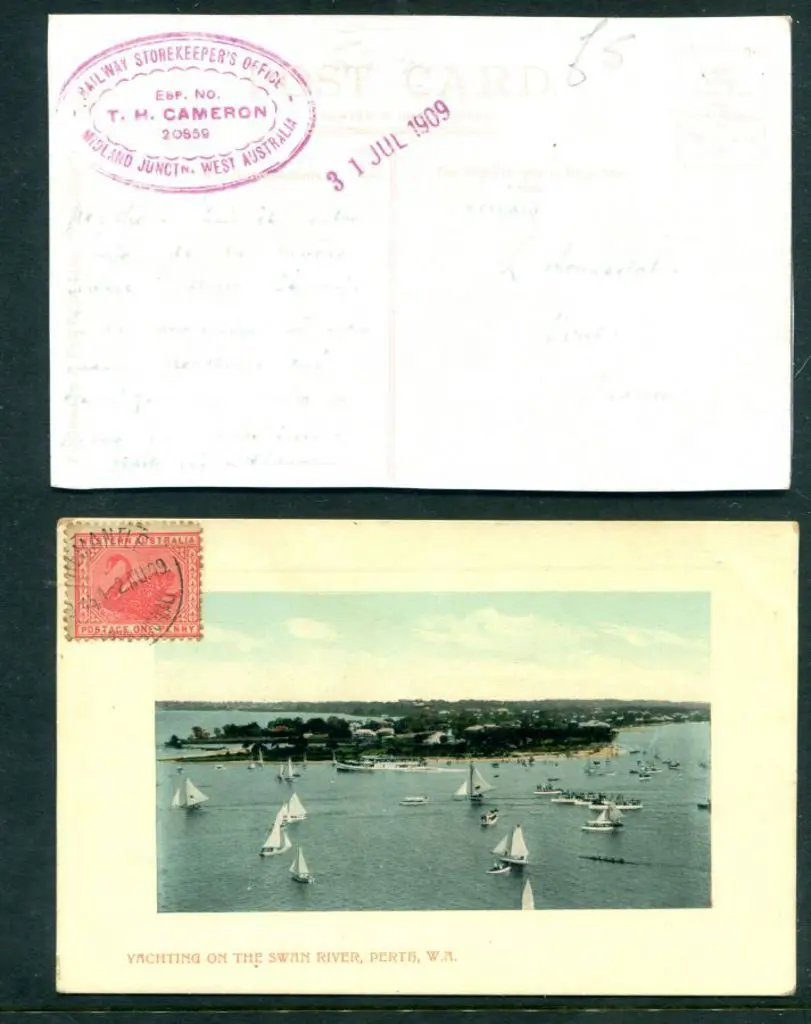 "Yachting on the Swan River, Perth WA" coloured ... Image 1++