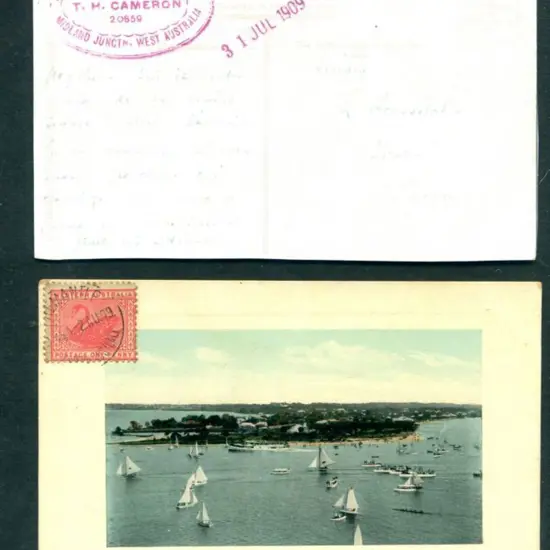 "Yachting on the Swan River, Perth WA" coloured ...