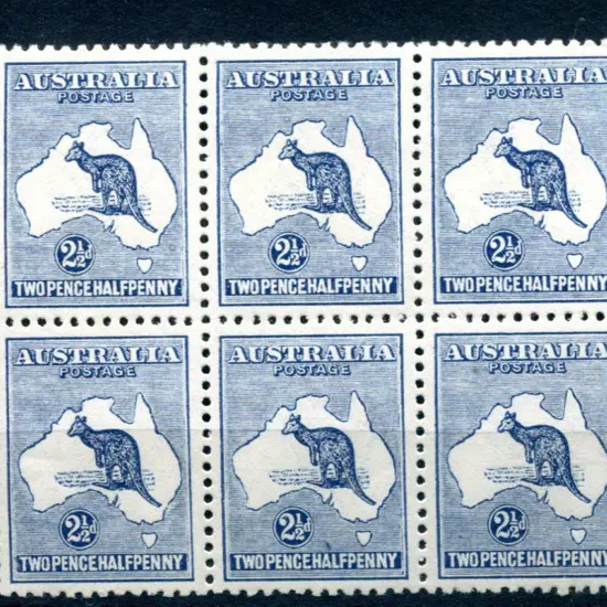 2½d blue block of 6 with 5 units MUH. A well ...