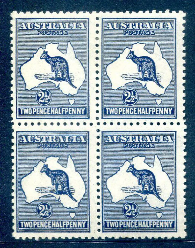 2½d blue block of 4 from the Harrison printing ... Image 1++